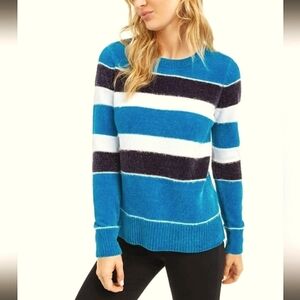 Maison Jules  Women's Pullover Teal Gem Sweater with Silver Flicker Stripe Med